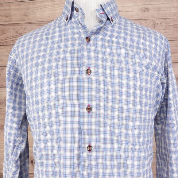 DAVID DONAHUE BLUE PLAID BUTTON DOWN SHIRT MENS SIZE L LARGE - Picture 1 of 8